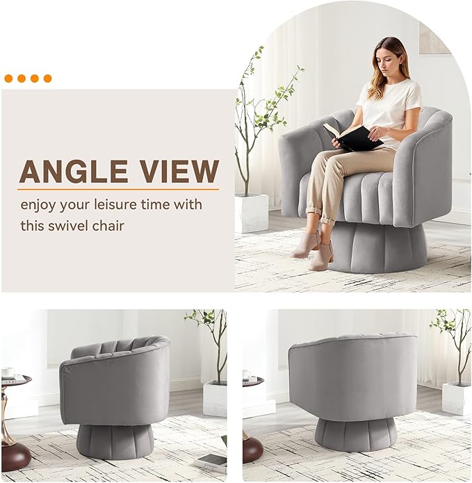 YSICK Swivel Accent Chair360°Swivel Barrel Chairs Mid-Century Chair with Wide Upholstered Modern Velvet Fabric Round Armchair for Living Room Lounge Bedroom