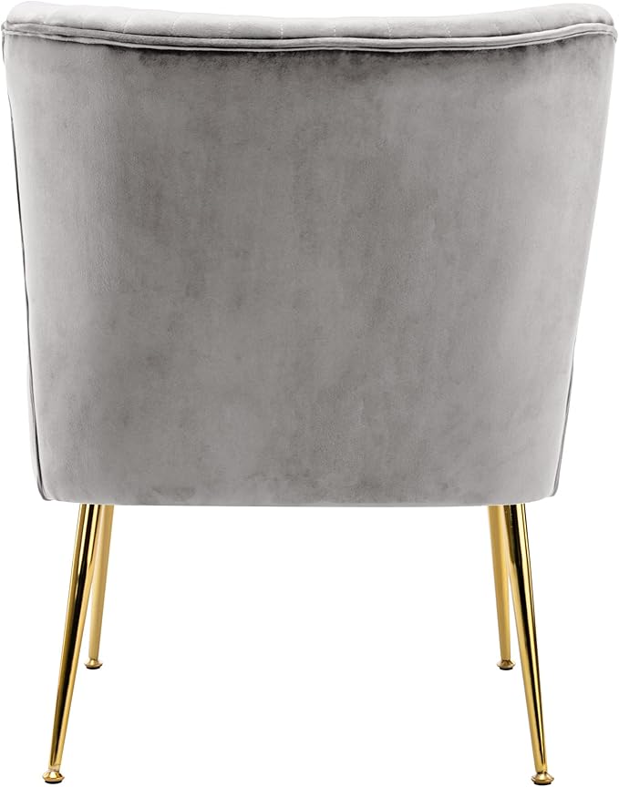 WO Home Furniture 25 Wide Tufted Velvet Accent Chair with Rust Resistant Golden Metal Legs Premium Quality Rust Resistant Seat for Your Den Living Room Bedroom Inside Area (Gray)