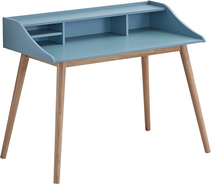 Roskilde Mid-Century Modern Wood Writing Desk with Hutch Blue