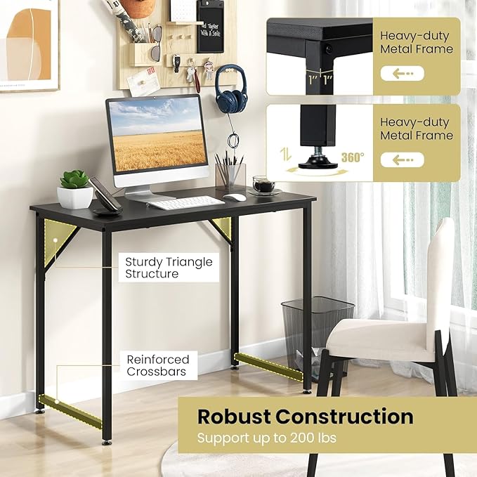 HOMGX Home Office Writing Desk Laptop PC Workstation 40-Inch Small Computer Desk w/Sturdy Metal Frame Modern Simple Laptop Desk for Home Office Bedroom Study (Black)