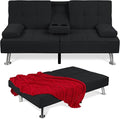 Best Choice Products Linen Modern Folding Futon Reclining Sofa Bed for Apartment Dorm w/Removable Armrests 2 Cupholders - Black