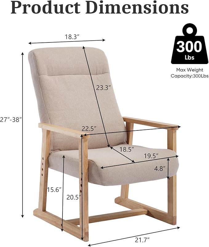 KCC Recliner Chair Adjustable Small Fabric Single Sofa with Ergonomic Back SupportAccent Chair for Living Room Nursery Bedroom Beige1PC