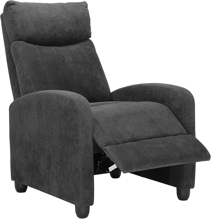 Compact Reclining Chair Linen Upholstered Single Recliner Sofa Chair with Adjustable Backrest &amp Footrest Ideal for Home Living Room Bedroom Office Black