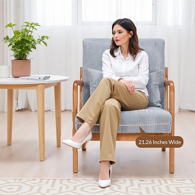 Rovibek Striped Accent Chair for Bedroom - Modern Accent Chairs with Lumbar Pillow Comfortable Reading Chair with 4.7in Thick Cushion Small Living Room Chairs for Small Spaces