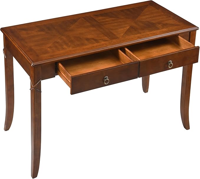Large Computer Desk Office Table with 2 Drawers 46 Solid Wood Study Writing Desk Workstation with Storage Space Mid-Century Vanity Dressing Table for Office Easy Assembly Caramel Brown BSZ-DR200
