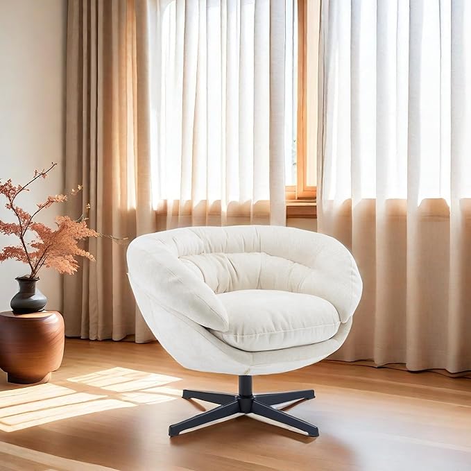 Merax 360° Swivel Accent Chair with Ergonomic Design and Black Metal Base Comfortable Reading Chair for Small Spaces Living Room Bedroom Reading Corner