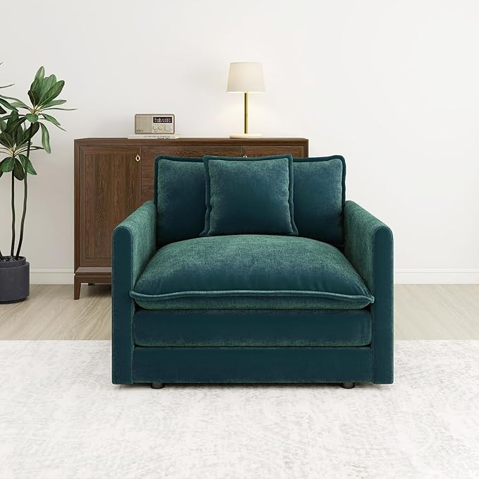 Green Oversized Single Cloud Sofa Couch Modern Accent Large Sectional Couches for Living Room Chenille Fabric Modular Sectional Sofa Deep Seat Home Sofas Set Sofá para Sala