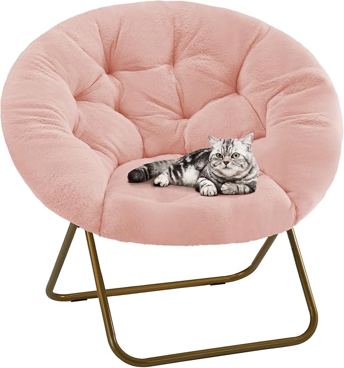 DUMOS Comfy Saucer ChairFaux Fur Lounge Seasting XL Circle Chair for Bedroom Dorm &amp Gaming Foldable Fashion Accent Seat for Small Spaces Folding Moon/Mushroom/Round Oversized StyleHot Pink