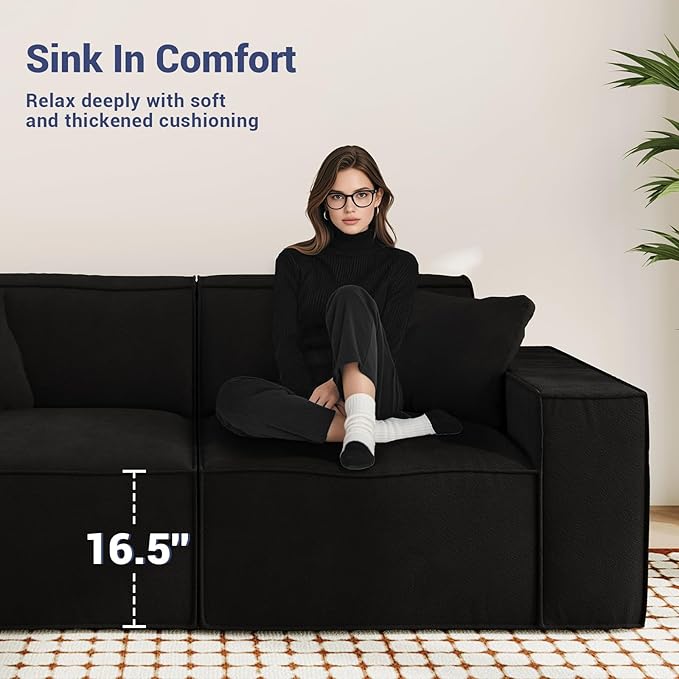 110Cloud Sectional Couch Chenille Boneless Couch L Shaped with Deep Seats &amp Wide Armrests Convertible Modular Sectional Sofa Memory Foam Compression Floor Sofa for Living Room No Assembly Requ