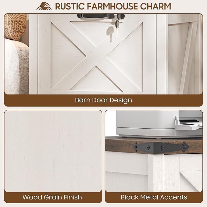 2 Drawer Small File Cabinet with Lock Farmhouse Vertical Filing Cabinet Fits Letter and A4 Size Under Desk Wooden File Cabinets for Home Office Printer Stand Rustic White