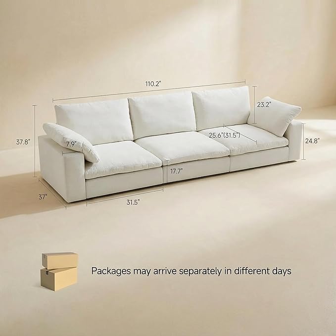 Cloud Modular Sectional Sofa Oversized Cloud Couch with Deep Seat Modern Comfy Couches with Washable Cover Easy Assembly Cloud Couch Sectional for Living Room - 3 Seater 110.2