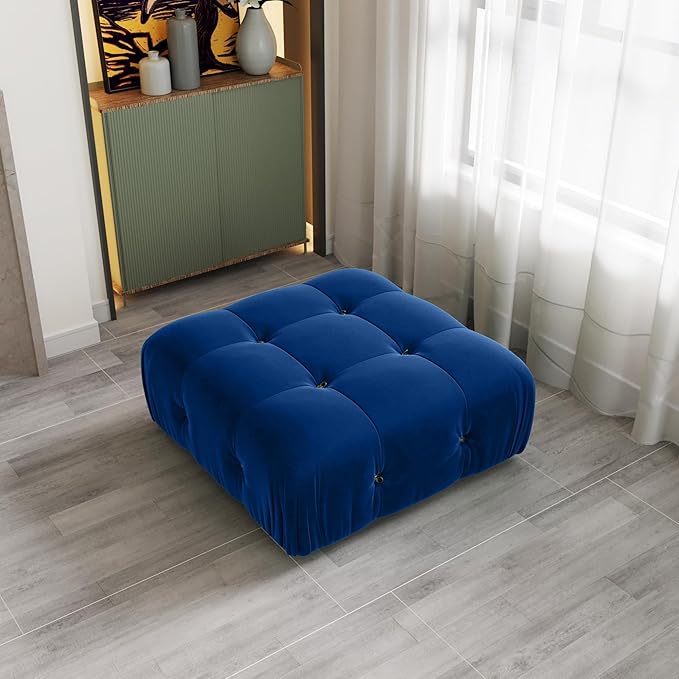 Modern Velvet Sectional Sofa L Shape Minimalist Modular 4-Seater Sofa for Living Room Office Apartment (Ottoman/Blue)