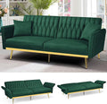 70” Velvet Futon Sofa Bed w/Adjustable Backrests and Armrests Convertible Futon Couch with 2 Pillows Modern Tufted Sleeper Bed for Living Room BedroomGreen
