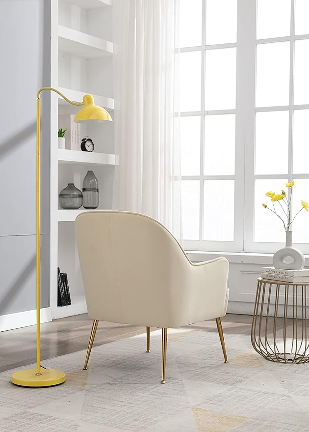 Modern Ergonomics Soft Velvet Fabric Material Accent Chair with Gold Legs and Adjustable Feet Screws for Indoor Home Living RoomCream White