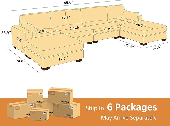 VANOMi Large Modular Sectional Sofa Oversized Couch with Charging Station Cloud Couch Deep Seat Sofa with Thick Cushion Convertible Sectional Couches for Living Room Office Apartment