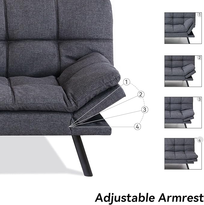 71 Convertible Futon Sofa BedLinen Fabric Futon Couch BedMemory Foam Sleeper SofaModern Folding Small Loveseat for Living RoomOfficeApartmentRetro Grey