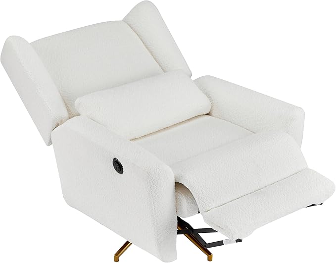 Christopher Knight Home Dolia Boucle Fabric Upholstered 360° Swivel Chair Push-Back Power Recliner Chair Iron Recliner Sofa with Rotation Living Room Lounge Sofa Adjustable Backrest Beige+Gold