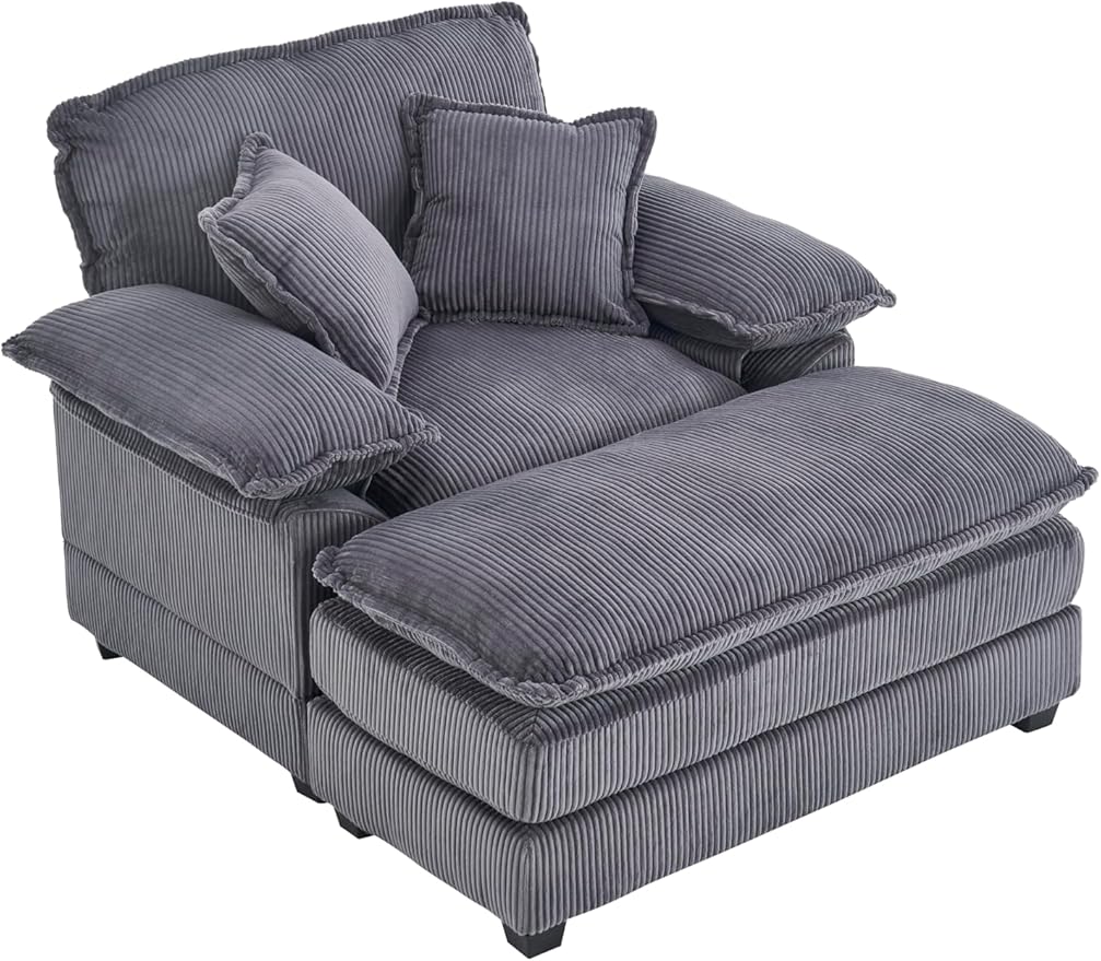 TTK Oversized Chaise Lounge Chair with Ottoman - 39.17 Wide Modern Sleeper Sofa for Living Room Bedroom &amp Office - Deep Seat Sectional Couch with Pillow Comfortable Reading ChairGray