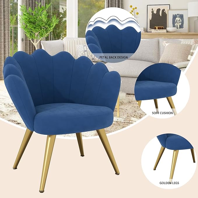 Blue Accent Chair for Living Room Blue Floral Novelty Suede Cherry Finish Tufted Cushions