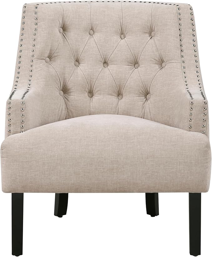Modern Traditional Chair with Chenille Upholstery and Button-Tufted Design Solid Wood Furniture for Living Room Comfort