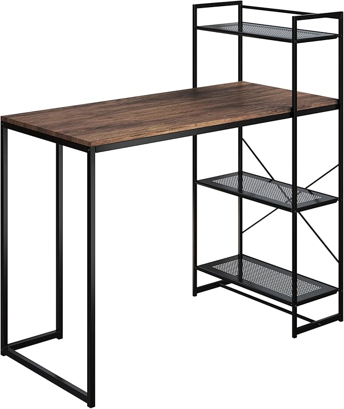 Lavish Home All-in-One Computer Desk with Shelves – Modern Industrial Style Wood and Steel for Home Office Bedroom or Craft Table