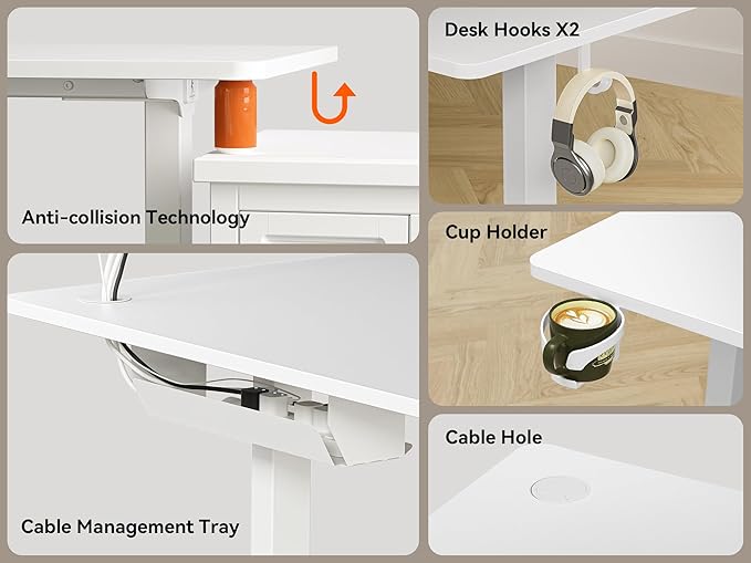 75x61 Inches Reversible L Shaped Standing Desk Height Adjustable with Cup Holder Electric Corner Computer Workstation for Home Office Ergonomic Sit Stand up Gaming Desk White