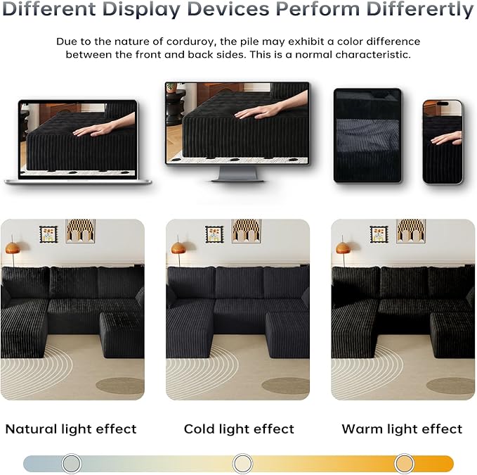 108 U Shaped Sectional Couch with Ottoman Corduroy Modular Sectional Sofa with Deep Seat Modern Modular L-Shape Sofa Couch with ChaiseUpholstered Boneless Couches for Living Room Bedroom