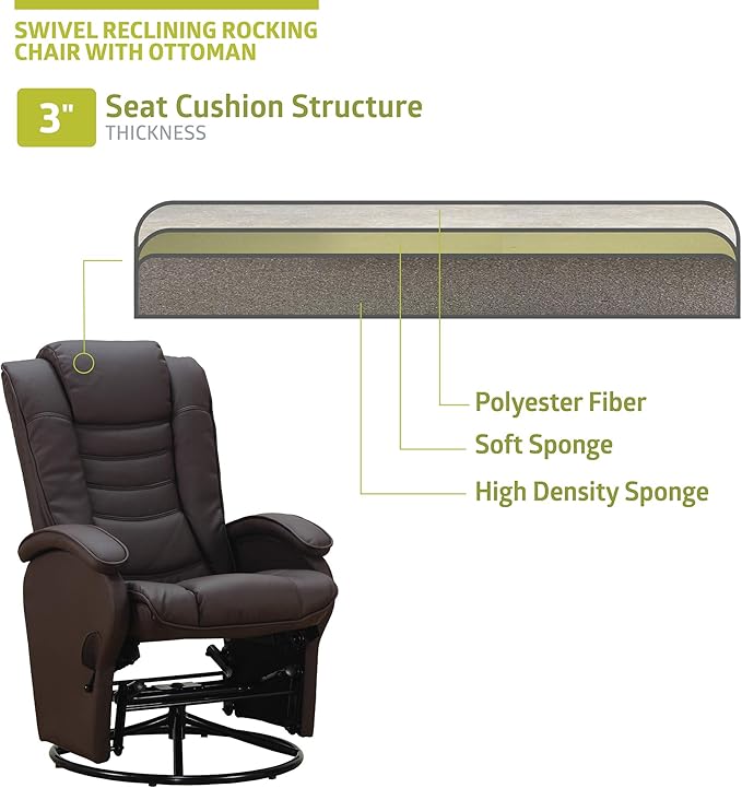 Pearington Recliner Chair with Ottoman Leather Espresso 33.07D x 28.54W x 43.3H in