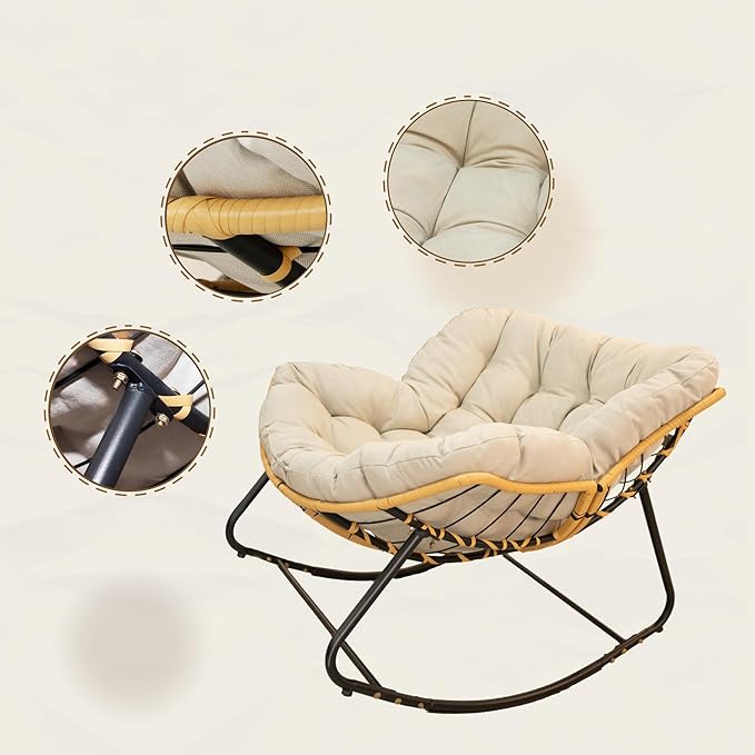 Oversized Large Rocker Chair for Adults Modern Portable Rocking Chairs for Living Room Indoor Outdoor Use Rocking Lounge ChairBeigeBlack