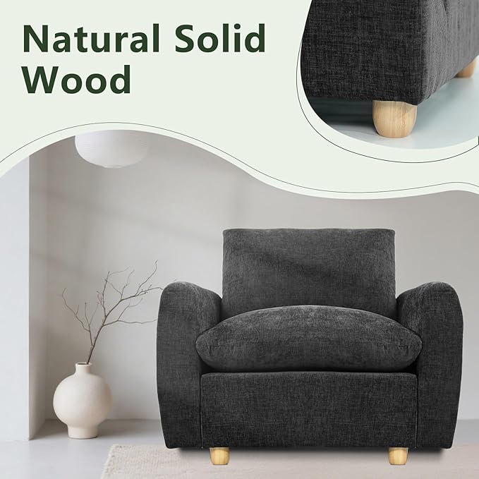Brelice 2-in-1 Sofa Chair with Removable Arms Deep Seat Ergonomic Accent Chair Plush Chenille Fabric for Modular Living Room Sectional High Resilience