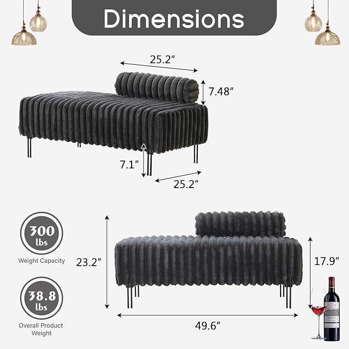 NIOIIKIT 49.6 Modern Loveseat Sofa Couch Upholstered Accent Sofa with Golden Legs and Adjustable Backrest Small Faux Fur Couches for Bedroom Living Room Compact Small Space (Dark Grey)