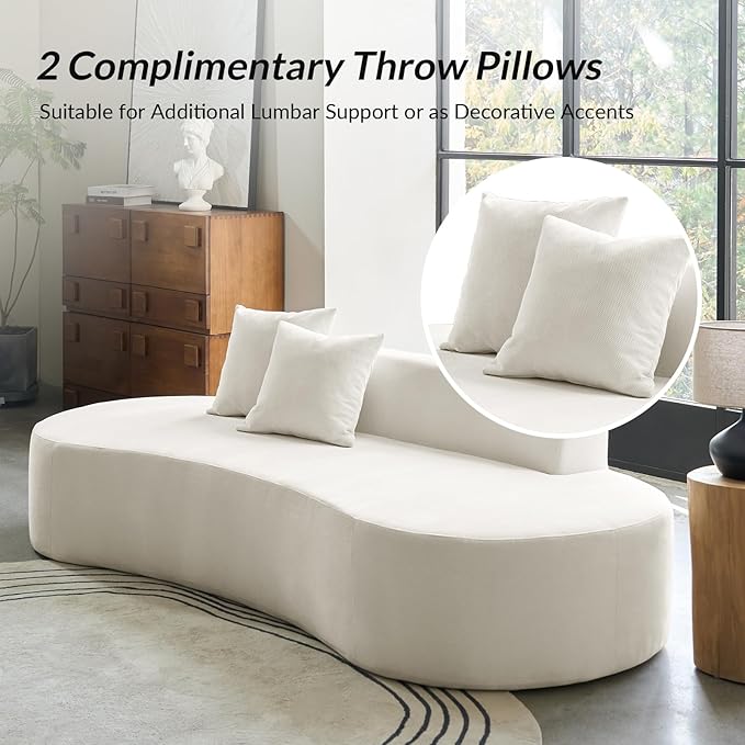94.5 Boneless Sofa with 2 Pillows 3 Seater Compressed Foam Sofa with Half Moon Design &amp Deep Seat No Assembly Required Modern Cloud Couch for Living Room Ivory