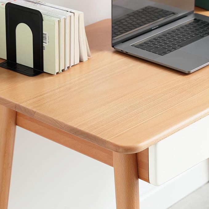 Penau Solid Wood Computer Desk 47Inch Large Office Desk with 2 Drawers Modern Simple Style Table for Home Office Work Study