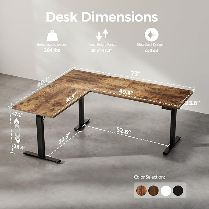 Agilestic Triple Motors 73 x 60 L Shaped Standing Desk Electric Standing Desk Adjustable Height Extra Large Desktop Corner Table for Home Office Gaming Workstation Splice Board Rustic Brown