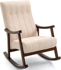 AVAWING Upholstered Rocking Chair with Fabric Padded Seat Comfortable Rocker Solid Wood for Living Room Modern High Back Armchair for Adult Beige