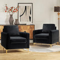 HULALA HOME Velvet Accent Club Chairs Set of 2 Modern Velvet Armchair Upholstered Accent Club Chairs Sofa Chairs with Gold Metal Legs Mid-Century Barrel Leisure Comfy Reading Armchair Black