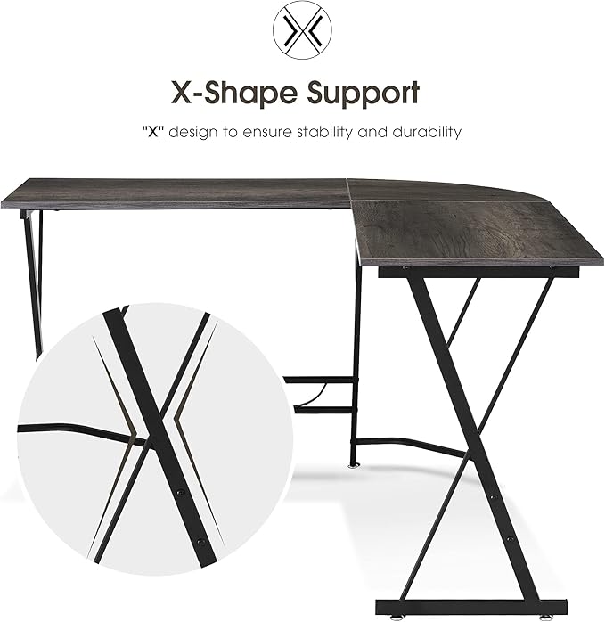 ivinta L Shaped Gaming Desk Modern Computer Desk with X-Shape Support Space-Saving Home Office Desk for Home Office Small Spaces Living Room 7449