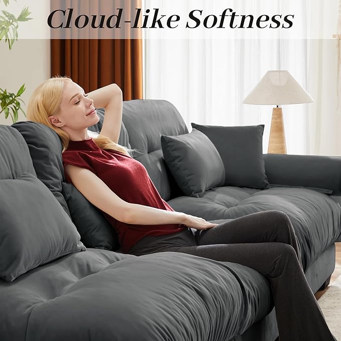 166 Modular Sectional SofaVelvet Upholstered Couches for Living Room4 Seater Grey Sofa Couch with Movable OttomanBig Comfy Cloud Couch with Deep Seats for Living RoomApartmentBedroom