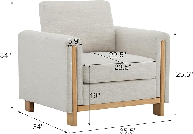 Christopher Knight Home Atkin Upholstered Accent Chair Fabric Club Chair Square Armchair Cozy Seating Lounge Chair with Backrest Single Sofa Chair Reading Chair for Living Room Home Rest Beige