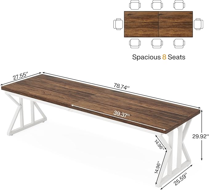Tribesigns 78.7 Inches Long Computer Desk Two Person Desk Large Executive Office Desk Double Desk Study Writing Table for Home Office (Brown/White)
