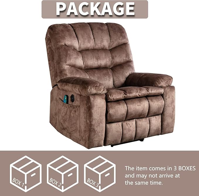 CANMOV Large Power Lift Recliner Chairs with Massage and Heat for Elderly Heavy Duty and Safety Motion Reclining Mechanism Electric Wide Recliners with USB Ports 2 Hidden Cup HoldersBrown