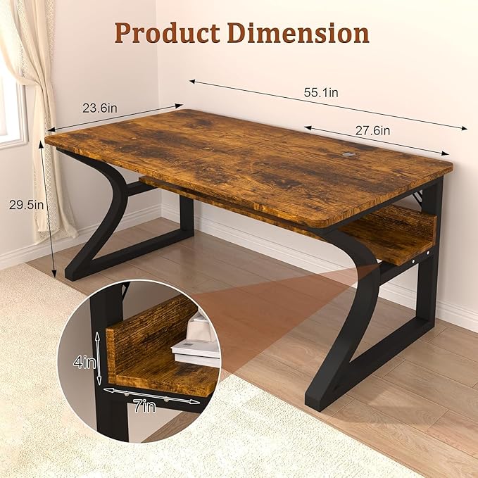 Computer Desk 55'' Computer Desk Home Office Desks w/Storage Shelves &amp U Shaped Metal Frame Study Writing Desk w/Cable Management Deeper &amp Thicker Desktop Table for Home Office