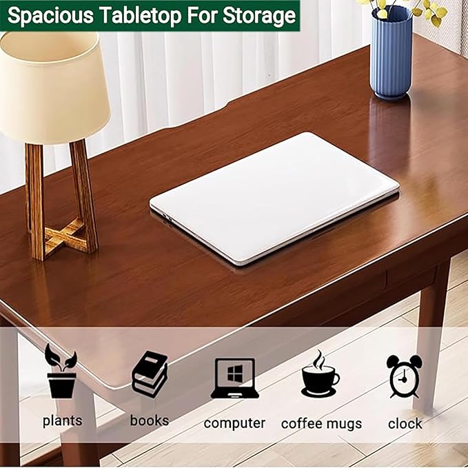 Solid Wood Computer Desk with DrawersModern Home Office DeskWooden Writing Desk Curved Table Top Study Table(47inch White)