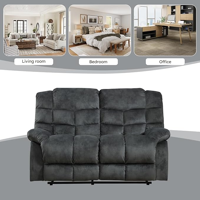 EBELLO Manual Loveseat Recliner for Living Room Extra Wide Modern Overstuffed 2 Seat Reclining Couch Sofa Breathable Fabric and Padded Cushion Grey Green