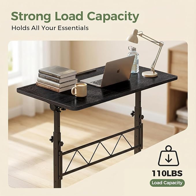 GTPLAYER Small Standing Desk Adjustable Height 30.7-46.4 Portable Computer Table Mobile Desk Workstation Stand Up Desk with Wheels Compact Rolling Table for Home Work Treadmill Walking Pad Black
