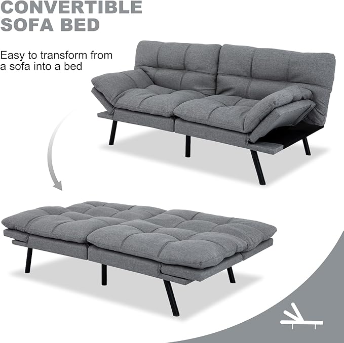 MUUEGM Futon Sofa Bed Convertible CouchMemory Foam Futon Sofa CouchSleeper Futons Sofa CouchesSmall Splitback Modern Loveseat Sofa Bed for Living RoomOfficeApartmentLinen FabricLight Gray.