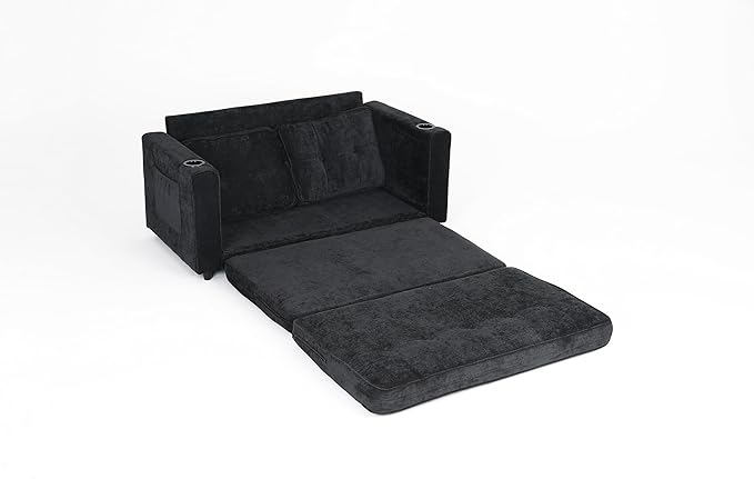 ERYE Foldable Loveseat Sofa Convertible Pull Out Sleeper Sofabed2 Seat Tufted Upholstered Sofa Modern Convertible Sleeper Couch Bed with Cupholders and Side Pockets