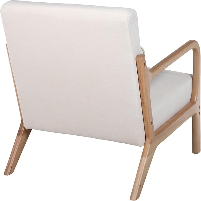 Mid Century Modern Accent Chair with ArmrestsSolid Wood Frame Cushioned Seat &amp Backrest Easy Assembly Ideal for Living Room Bedroom Office Oak Beige