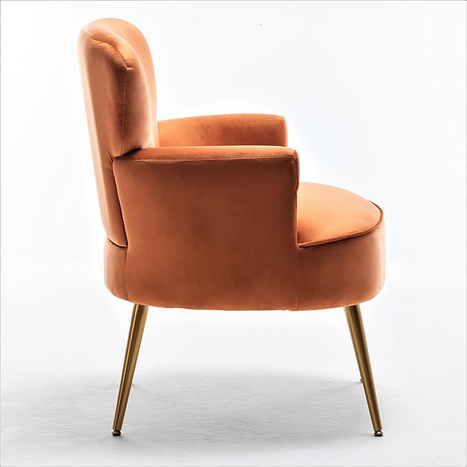 Trendy Velvet Accent Chair with Gold Metal Legs Upholstered Armchair for Small to Mid-Size Spaces Modern Living Room Bedroom Vanity Desk and Entryway Red Orange