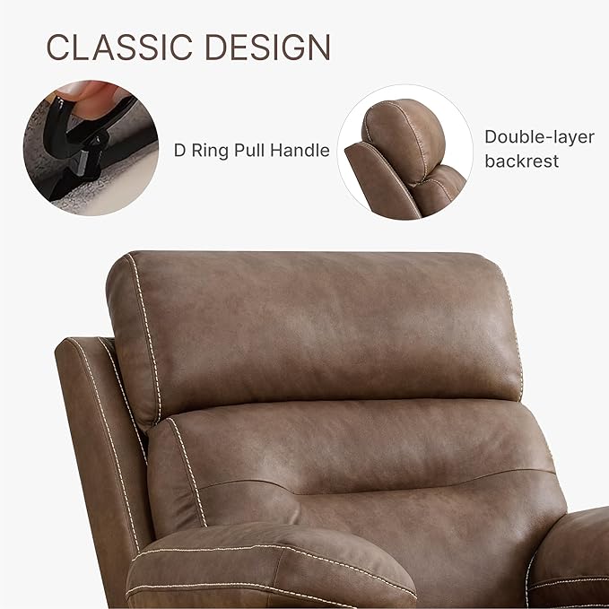 Leather Recliner Chair Manual Sofa Rocker for Adults with Overstuffed Arm for Living Room Bedroom Home Theater Seating